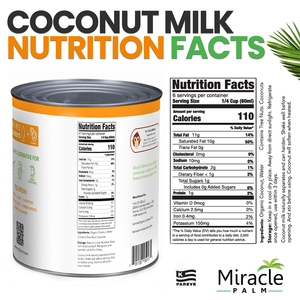 Miracle Palm Coconut Milk Unsweetened - Coconut Milk Canned, Unsweetened Coconut Milk Organic, Classic - 96 Fl Oz