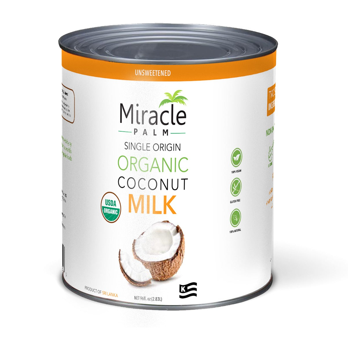 Miracle Palm Coconut Milk Unsweetened - Coconut Milk Canned, Unsweetened Coconut Milk Organic, Classic - 96 Fl Oz