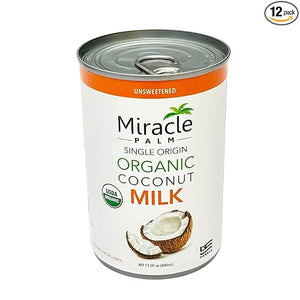 Miracle Palm Coconut Milk Unsweetened - Coconut Milk Canned, Unsweetened Coconut Milk Organic, Classic - 13.5 Fl Oz (Pack of 12)