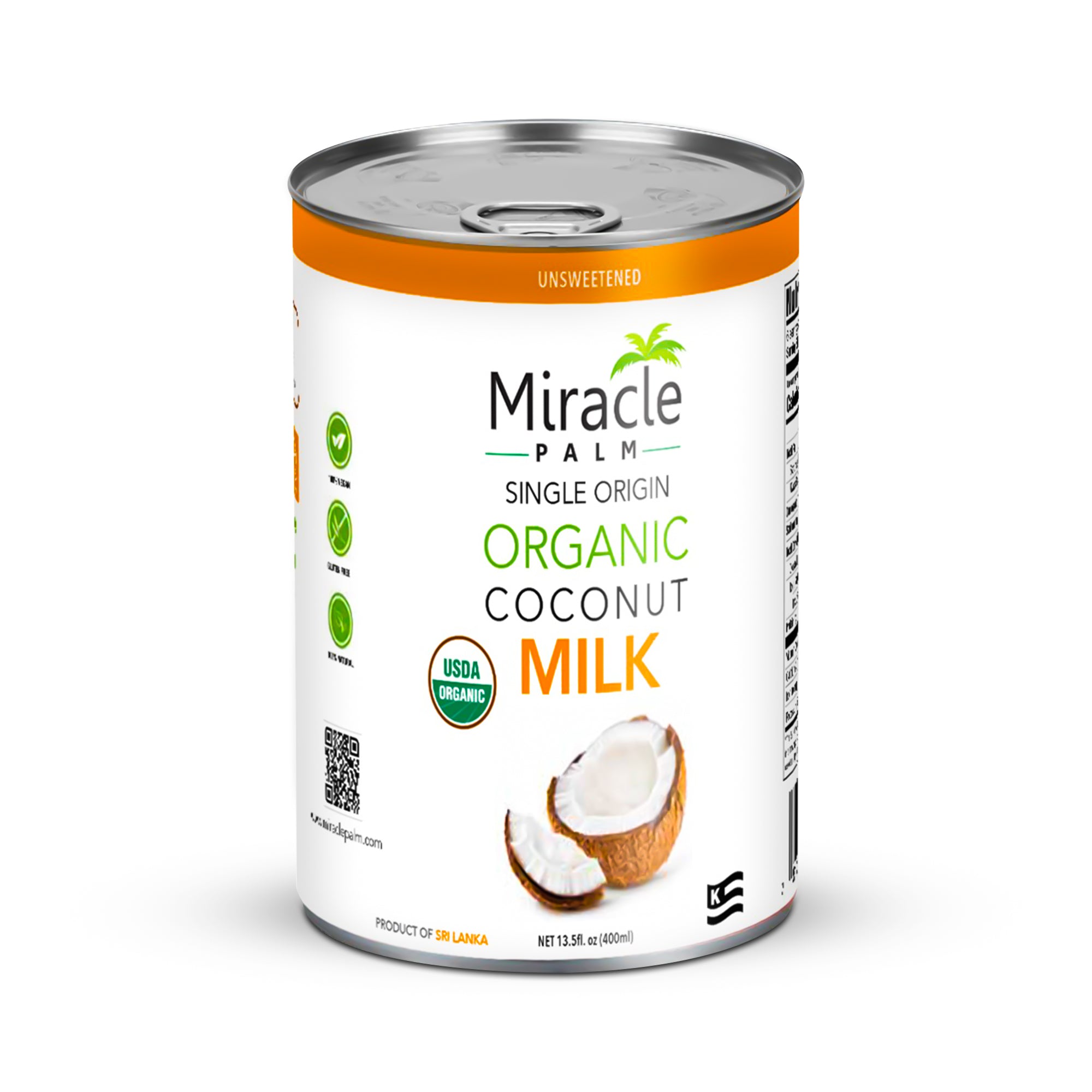 Miracle Palm Coconut Milk Unsweetened - Coconut Milk Canned, Additive Free Coconut Milk Organic (13.5 Fl Oz)