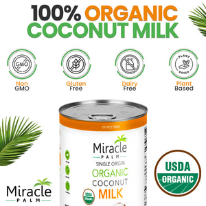 Miracle Palm Coconut Milk Unsweetened - Coconut Milk Canned, Additive Free Coconut Milk Organic (13.5 Fl Oz)