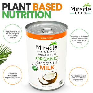 Miracle Palm Coconut Milk Unsweetened - Coconut Milk Canned, Additive Free Coconut Milk Organic (13.5 Fl Oz)