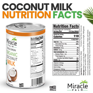 Miracle Palm Coconut Milk Unsweetened - Coconut Milk Canned, Additive Free Coconut Milk Organic (13.5 Fl Oz)